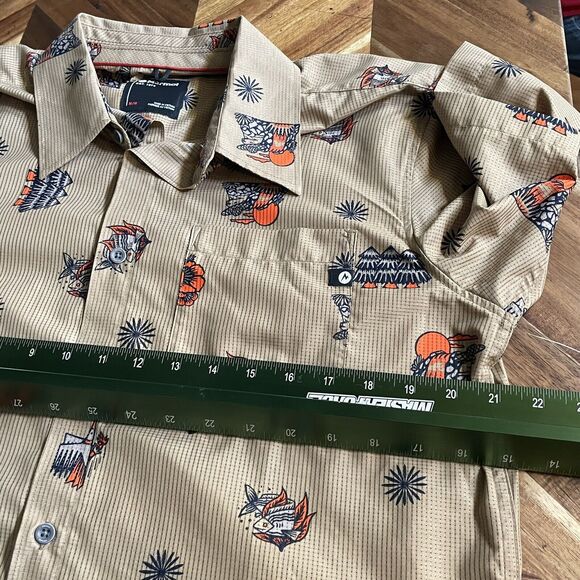 Marmot Shirt Syrocco Short Sleeve Button Up Fish Floral Trees Mens Medium New - Picture 8 of 11
